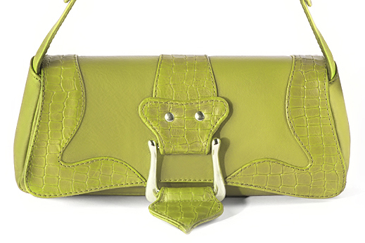 Small dressy baguette bag in pistachio green leather - Profile view